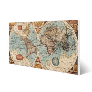 Weiße Magnettafel 78x37cm mit historischer Weltkarte als Wanddeko inkl. 4 Magnete.