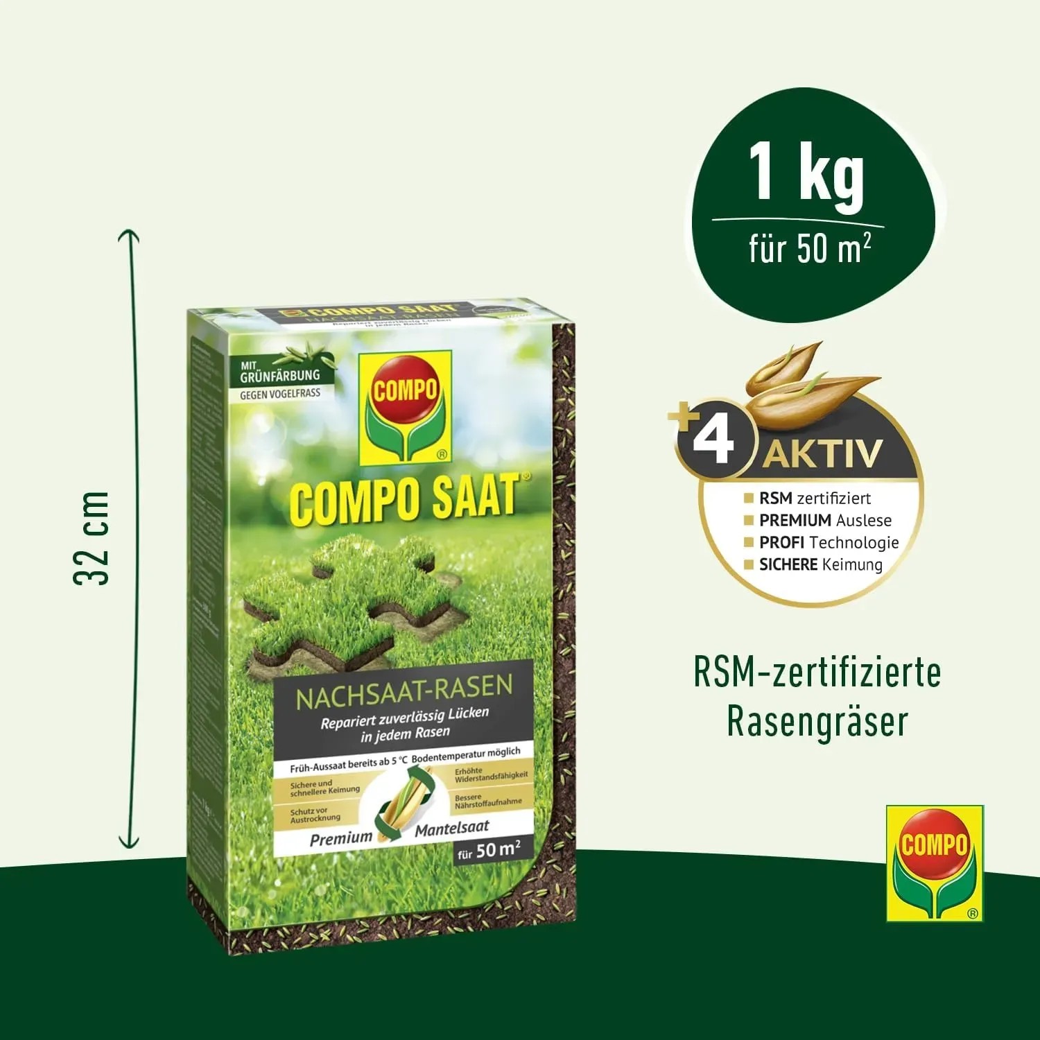 Compo Saat Rasen-Nachsaat 1 kg: Packung Rasensamen zur Reparatur von Rasenflächen.