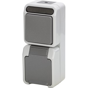 Merten AQUASTAR Feuchtraum Kombination aus Schuko-Steckdose und Wechselschalter.