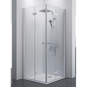 Breuer Elana 8 Eckeinstieg Drehfalttür, Silber matt, Klarglas, 90x90 cm. Eckdusche mit Duschsystem.