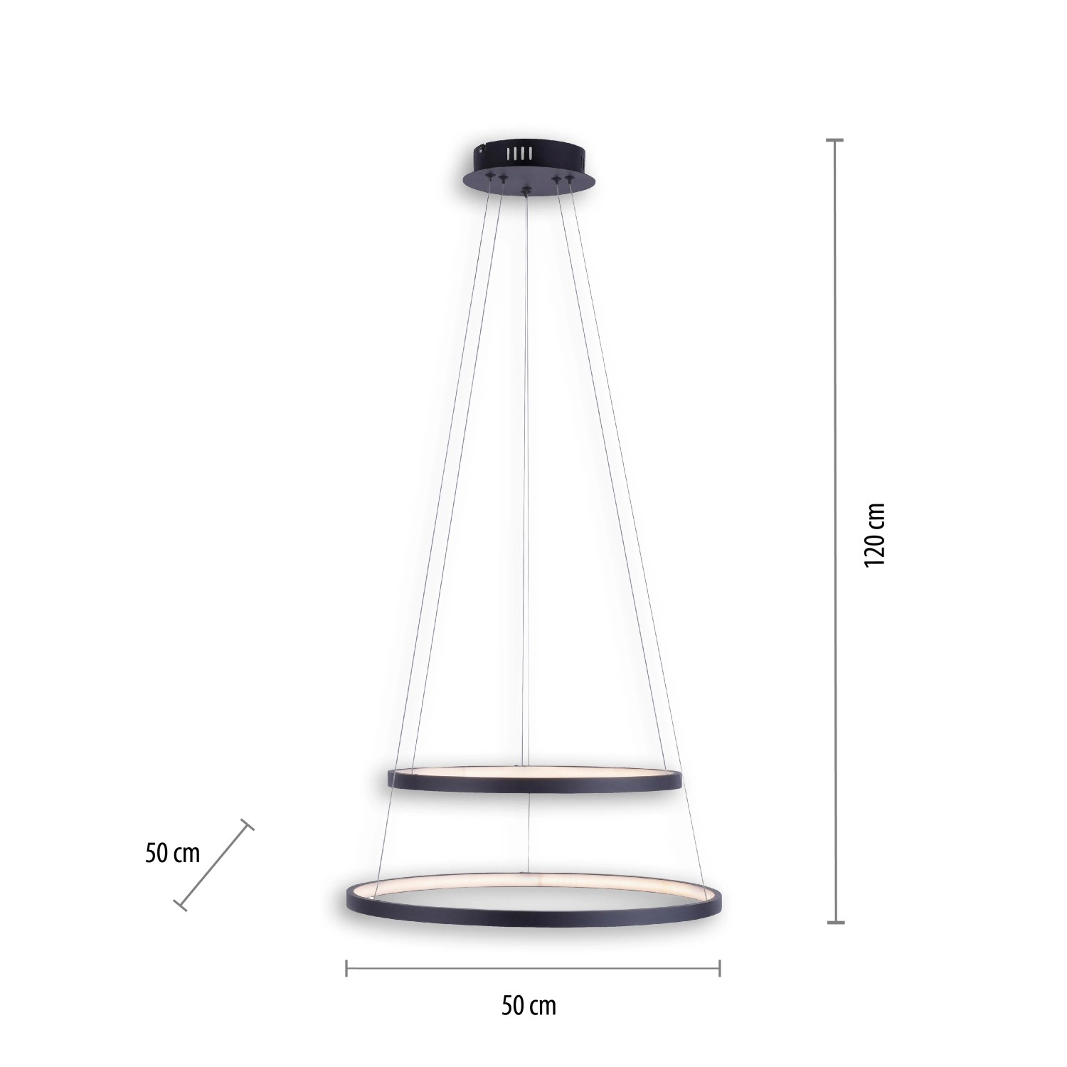 Moderne LED Design-Pendelleuchte Circle in Anthrazit, Ø 50 cm, für warmweißes Licht.