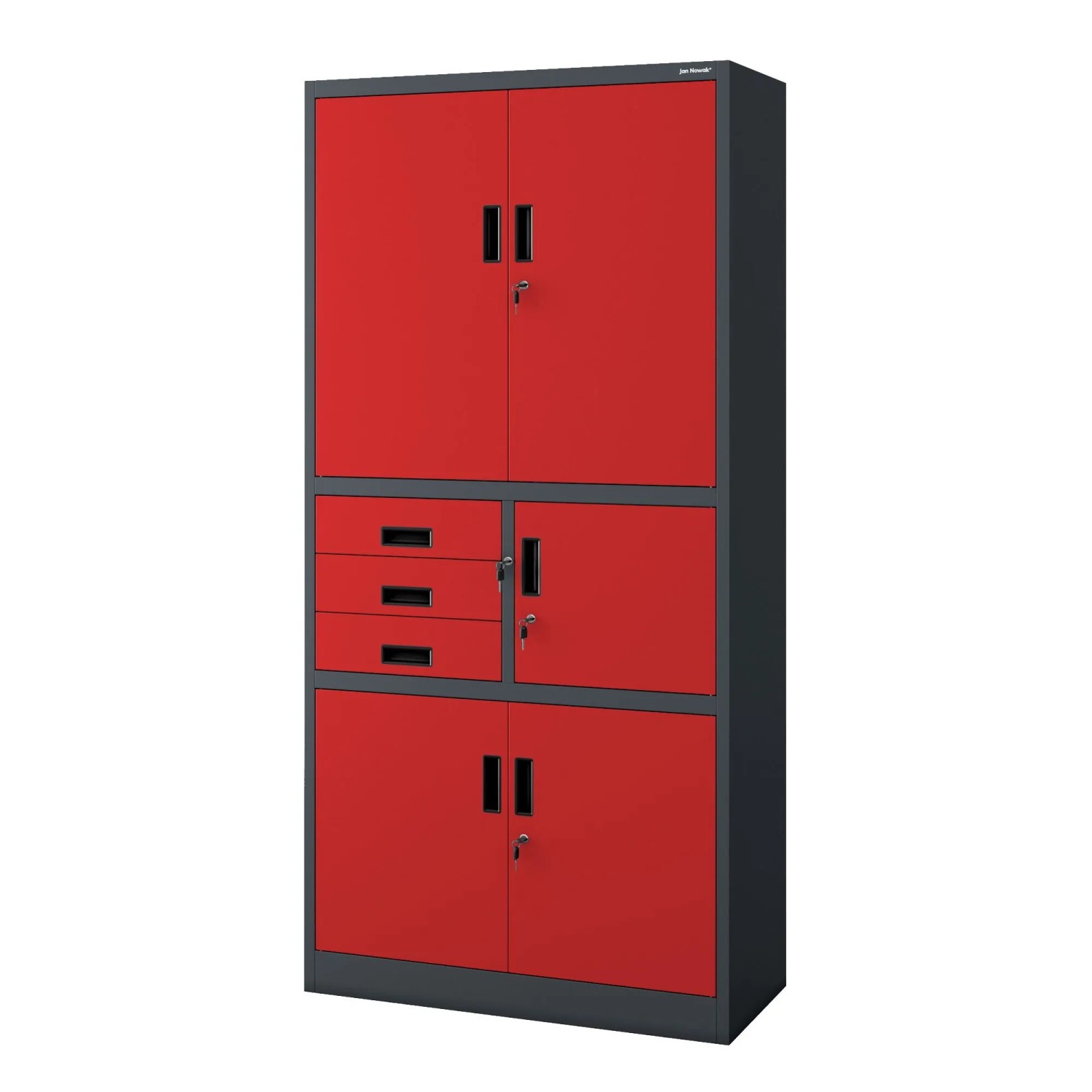 JAN NOWAK Aktenschrank mit Schubladen und Tresor FILIP II Anthrazit-Rot 90 x 185 x 40 cm