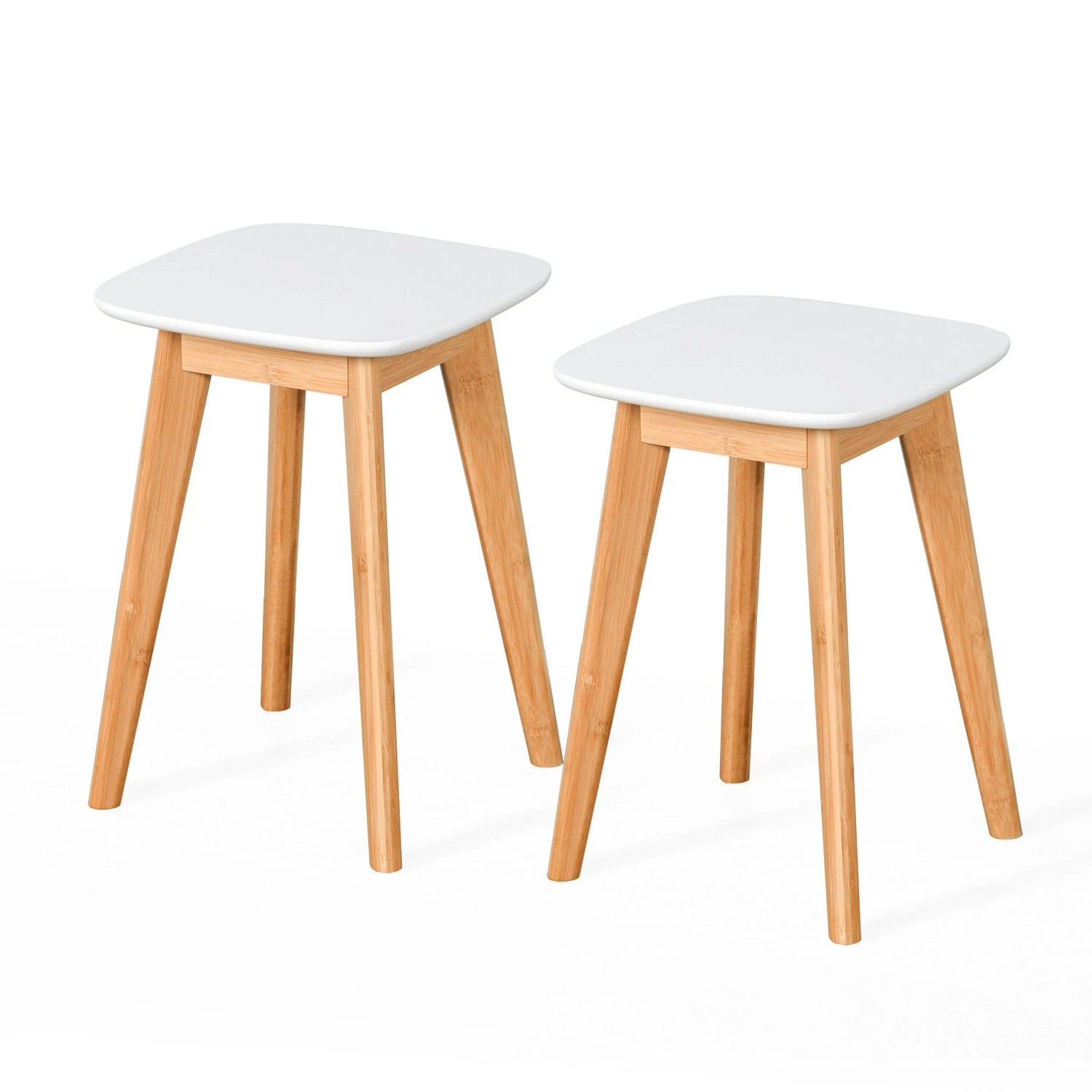 Relaxdays Esszimmerhocker 2er Set Bambus MDF Natur Weiß Rutschfest 45,5 cm x 33 cm x 33 cm 2,4 kg