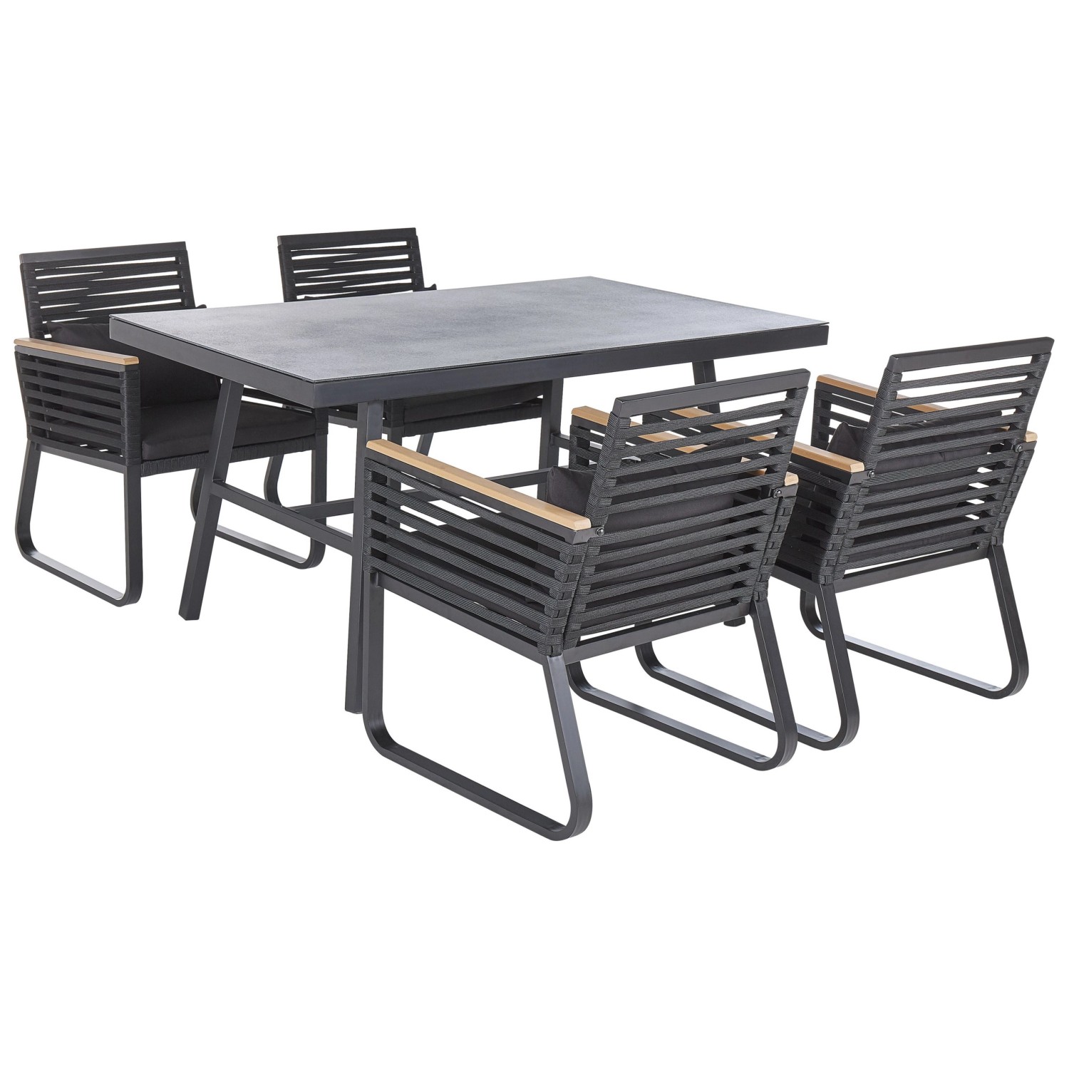 Beliani Gartentisch Set CANETTO Schwarz Heller Holzfarbton 90 x150 x76 günstig online kaufen