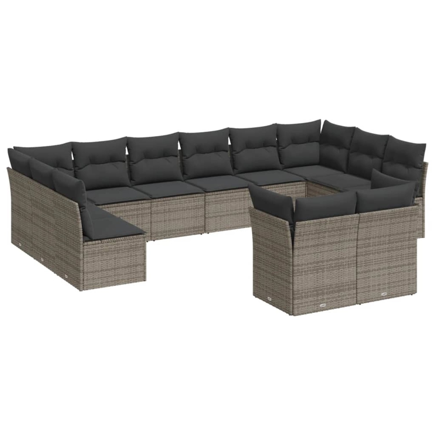 vidaXL 12-tlg Garten-Sofagarnitur mit Kissen Grau Poly Rattan Modell 6