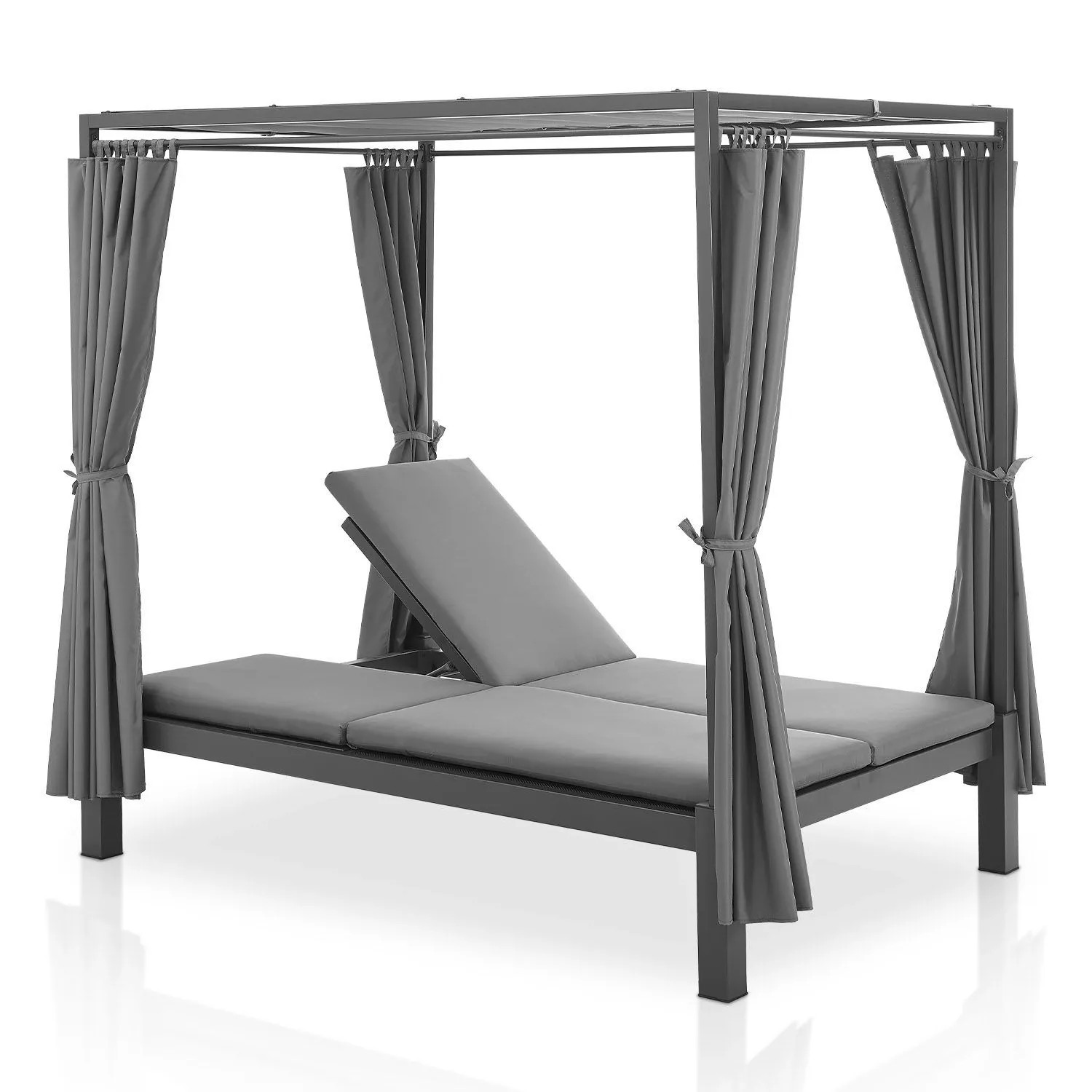 Juskys Doppel Loungebett Kreta mit Verstellbarer Rückenlehne & Dach Grau Du günstig online kaufen