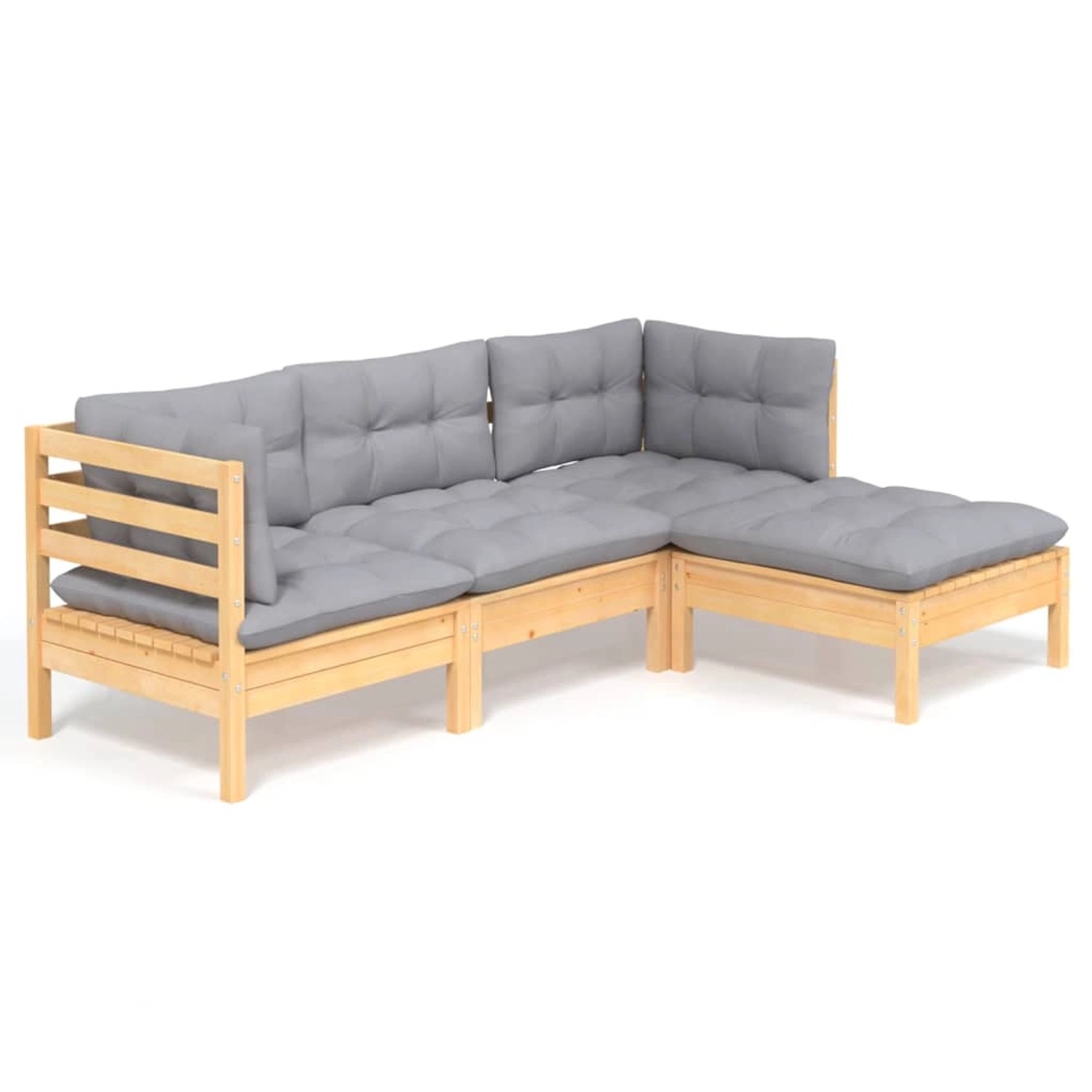 vidaXL 4-tlg Garten-Lounge-Set mit Grauen Kissen Kiefernholz Modell 5 günstig online kaufen