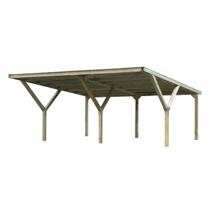 Weka Doppelcarport Mugello aus Stahl und Holz, 594x606 cm, mit sechs Pfosten.