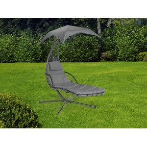 Anthrazit Schwingliege Palmdale mit Sonnendach im Garten.