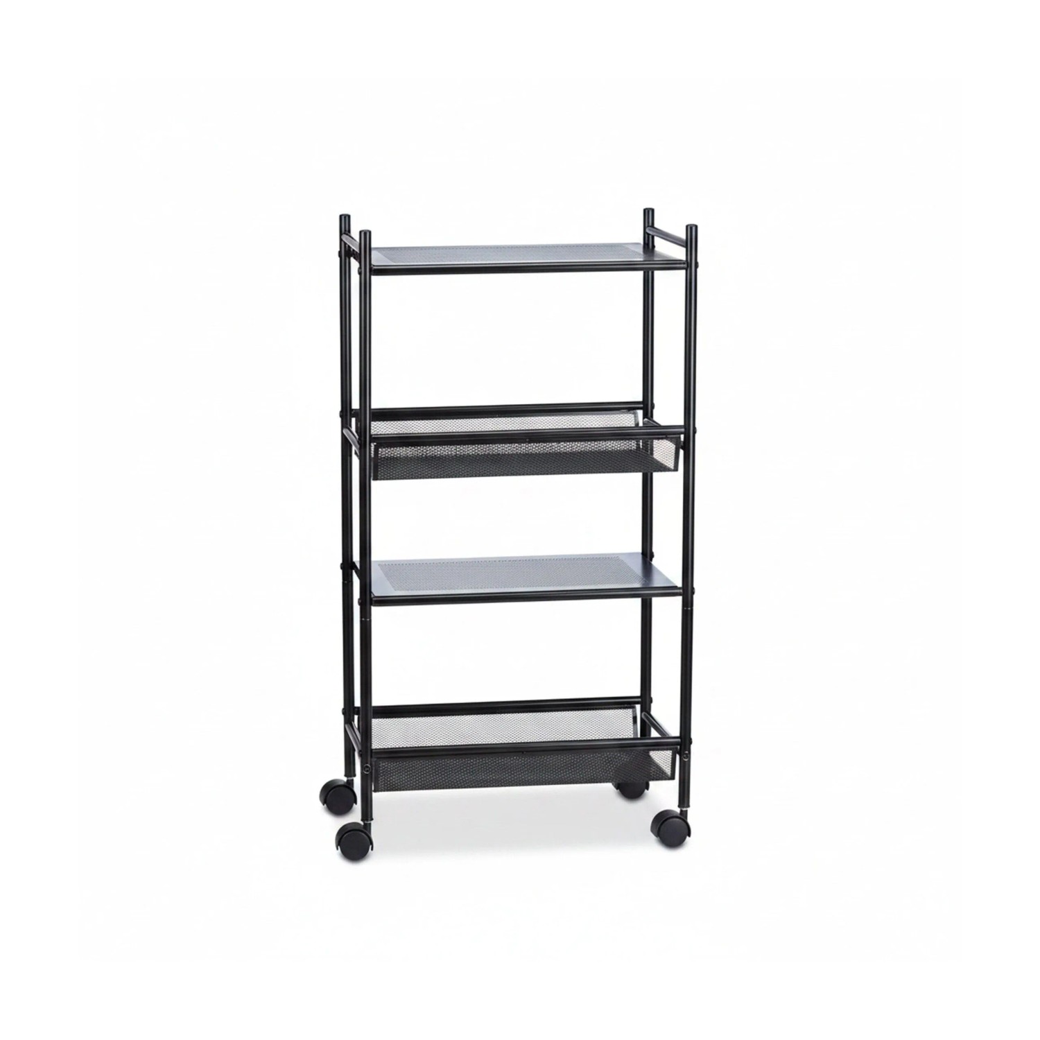 Relaxdays Rollregal Metall Schwarz Mit 4 Ablagen 81 cm x 25 cm x 50 cm