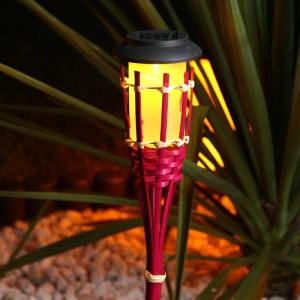 Marelida LED Solar Gartenfackel Bambus Simulierter Flammeneffekt Pink Solarfackel Garten