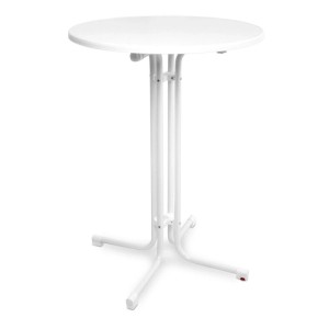 Weißer, runder Beautissu Sylt Stehtisch (ø 80 cm) für Indoor & Outdoor. Klappbar, stabil und wetterbeständig.