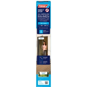 Verpackung des tesa® Insect Stop Aluminium Rahmen Fliegengitters für Türen in Anthrazit.