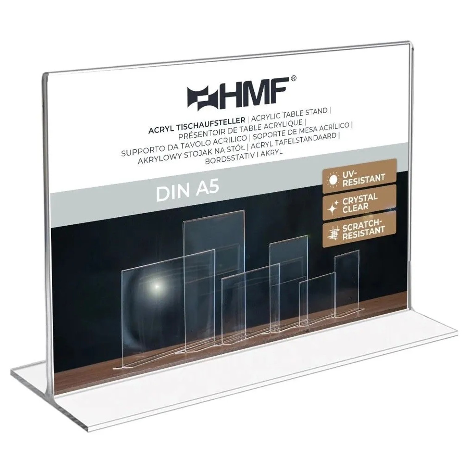 HMF 46924 Acryl Tischaufsteller Gerade DIN A5 Querformat Glasklar