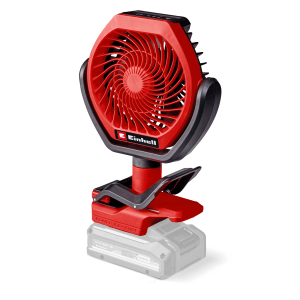 Roter Einhell Akku-Ventilator GC-CF 18/110 Li-Solo mit Akku, Teil der Power X-Change Familie.