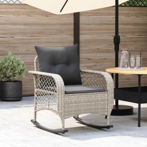 vidaXL Garten-Schaukelstuhl mit Kissen Hellgrau Poly Rattan 4104198
