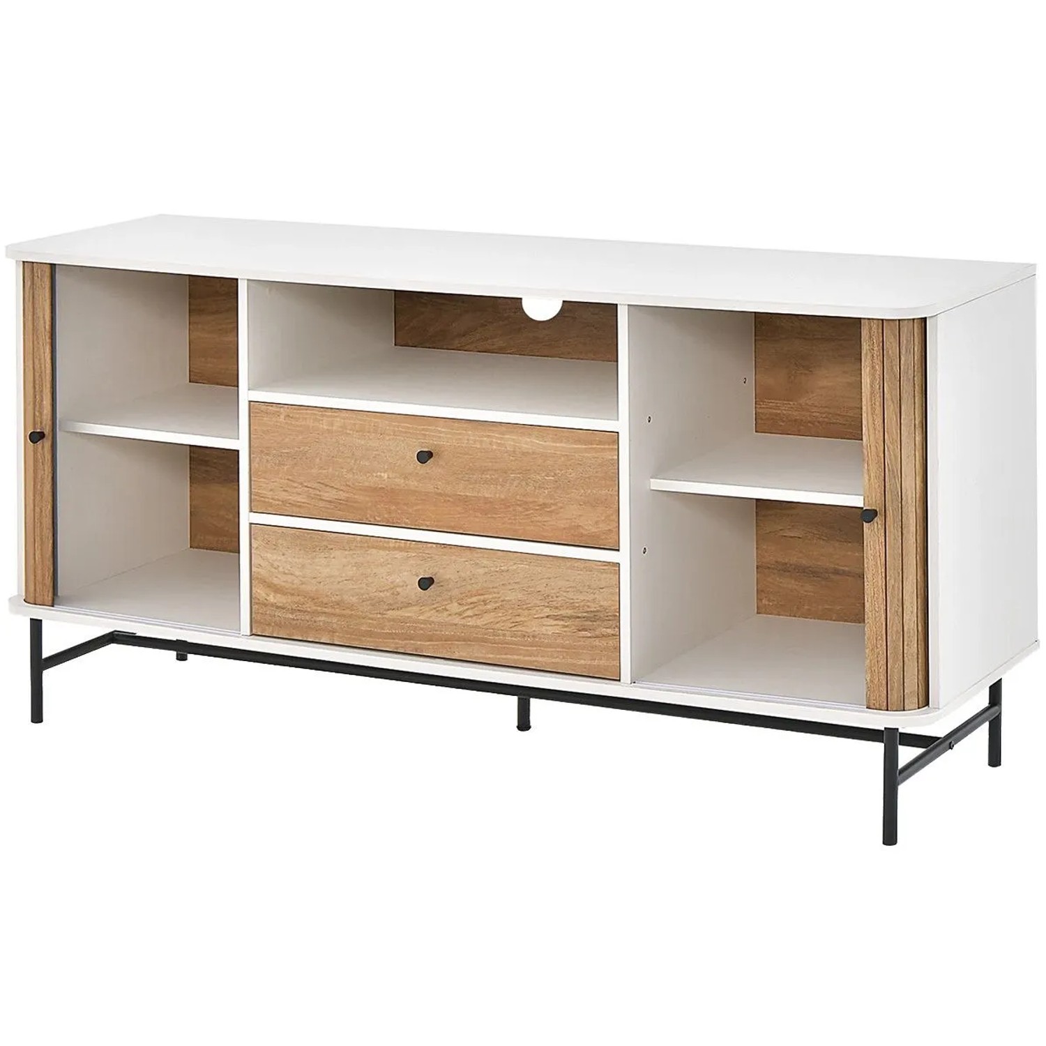 Costway Sideboard Holz mit Schiebetüren & 2 Schubladen Weiß & Natur günstig online kaufen