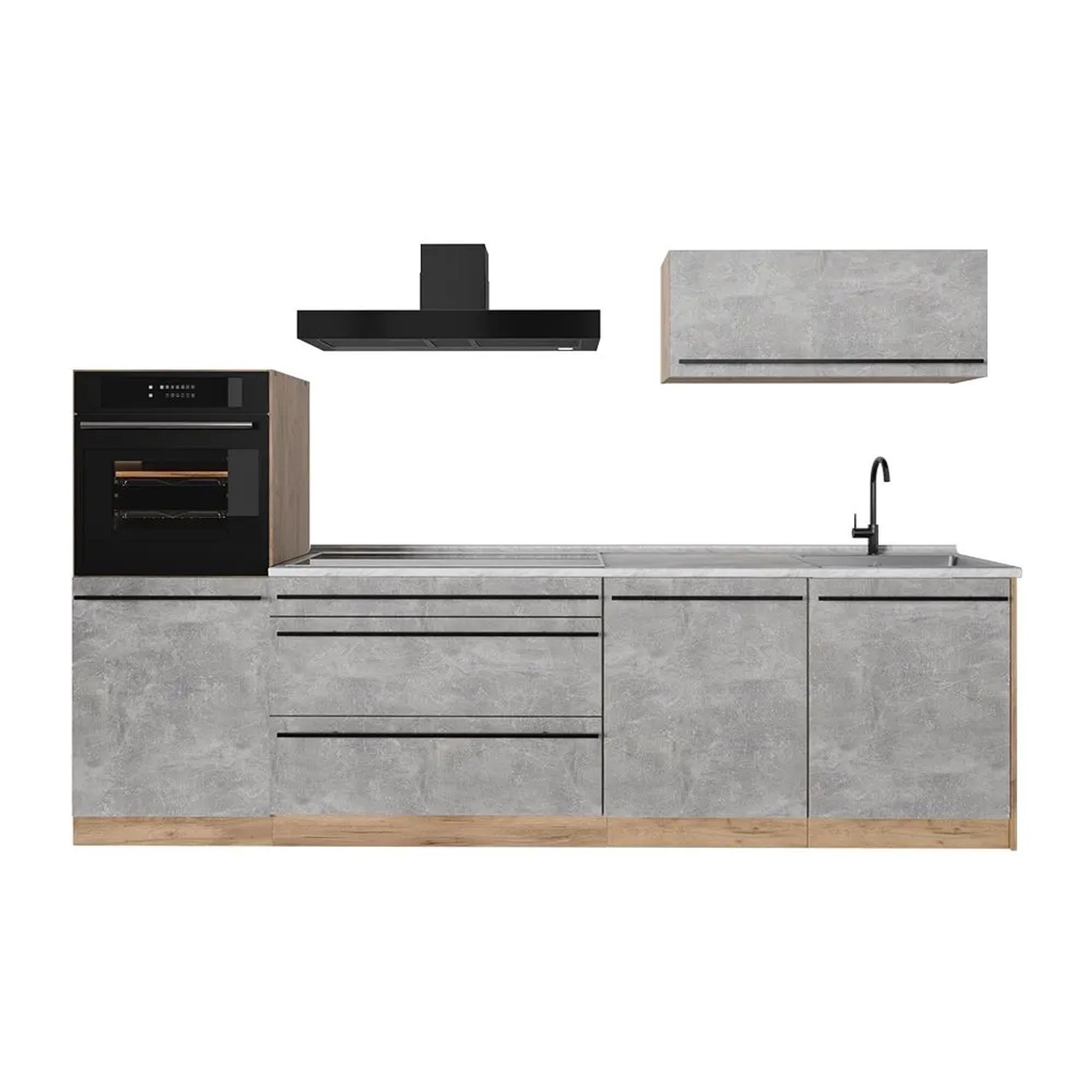 Vicco Küchenzeile R-Line Beton/Goldkraft Eiche 280 x 143 Arbeitsplatte Marmor Art Nr 67255
