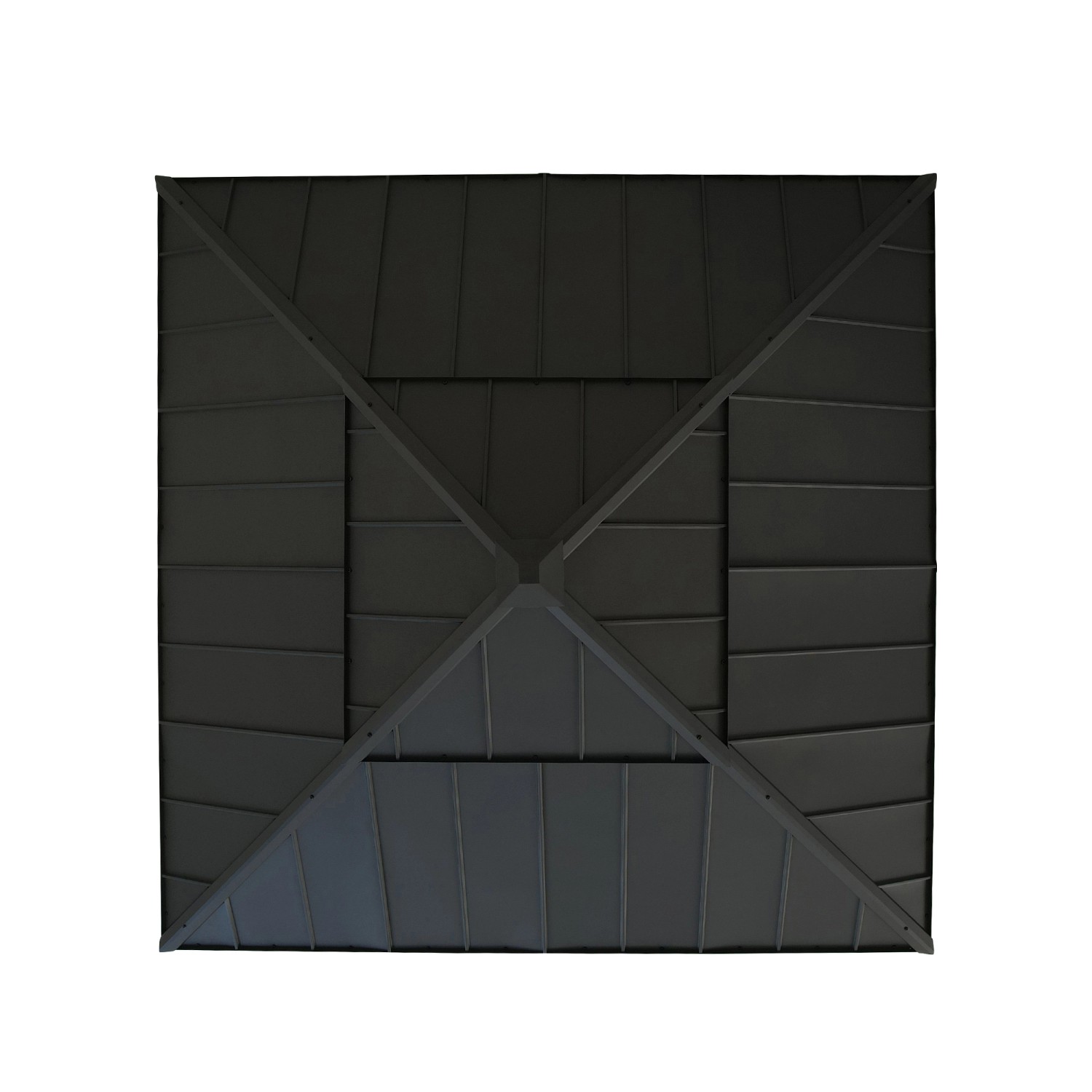 Draufsicht des anthrazitfarbenen Sunjoy Gazebo Pasu Stahl Pavillons (300x300 cm) mit Stahldach.
