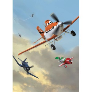 Disney Fototapete mit Staubig und seinen Freunden in Blau, Grau und Orange.