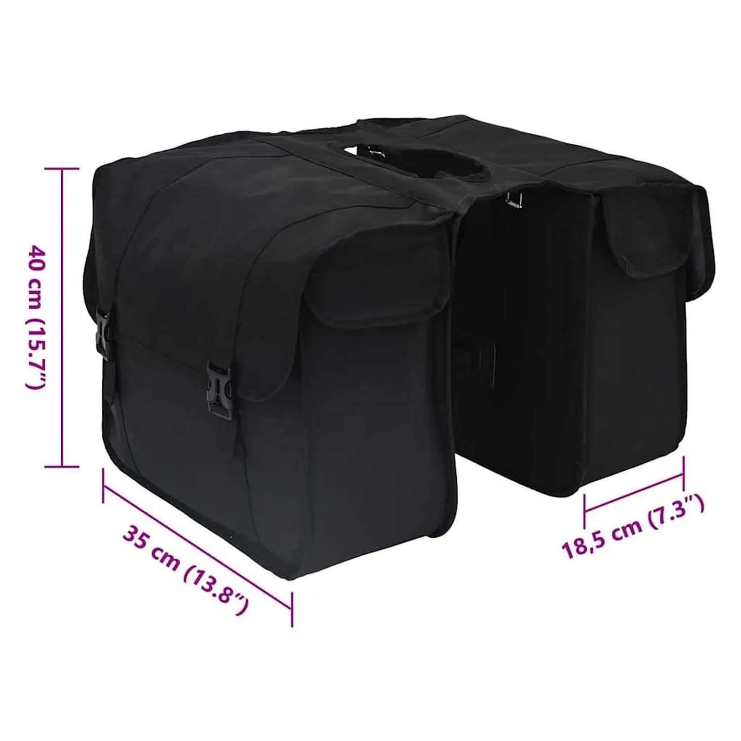 Schwarze vidaXL Fahrradtasche aus Polyester, 40x18,5x35 cm, für Gepäckträger.