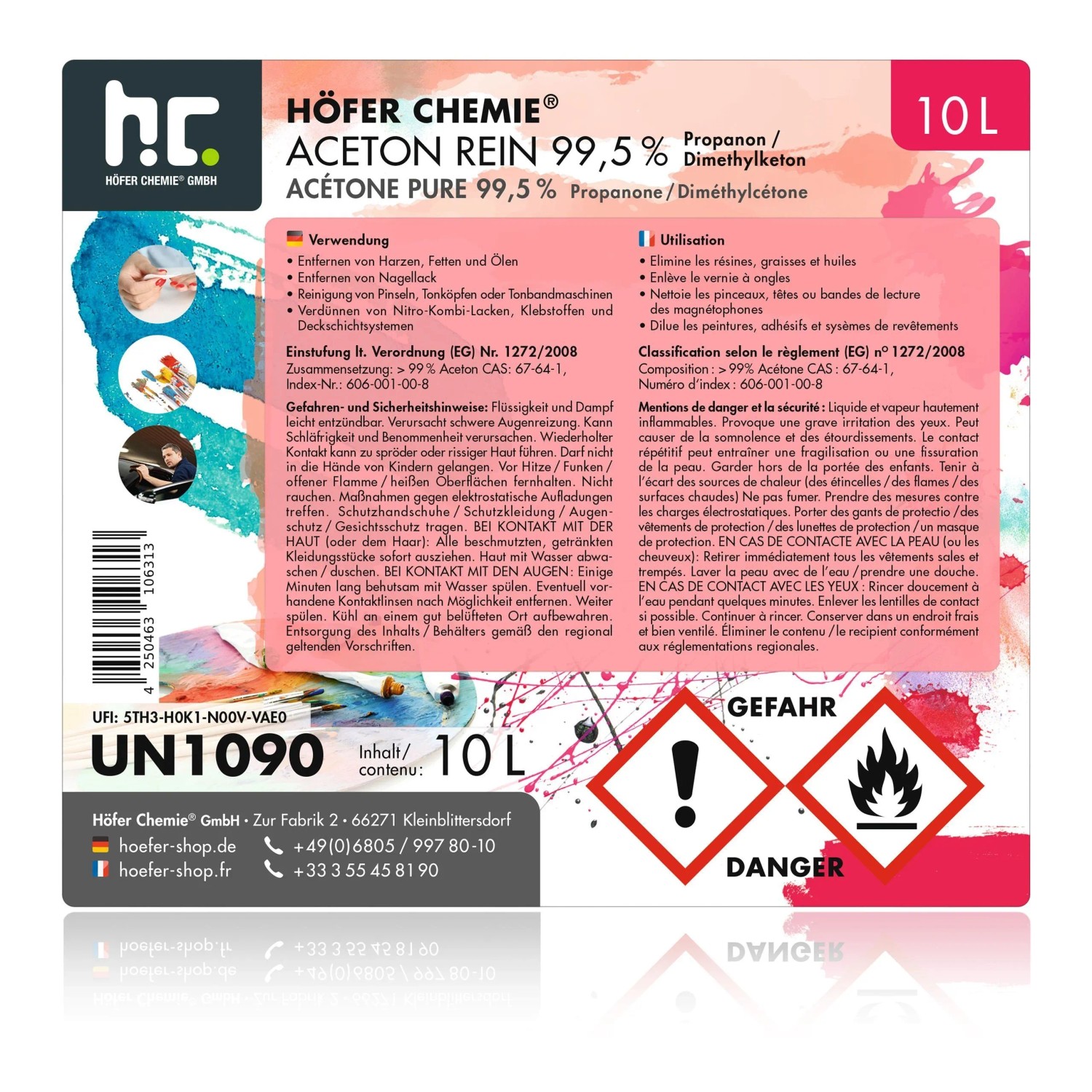 Höfer Chemie Aceton Rein 99,5%, 3x10L Kanister, Reinigungsmittel und Pflegemittel.