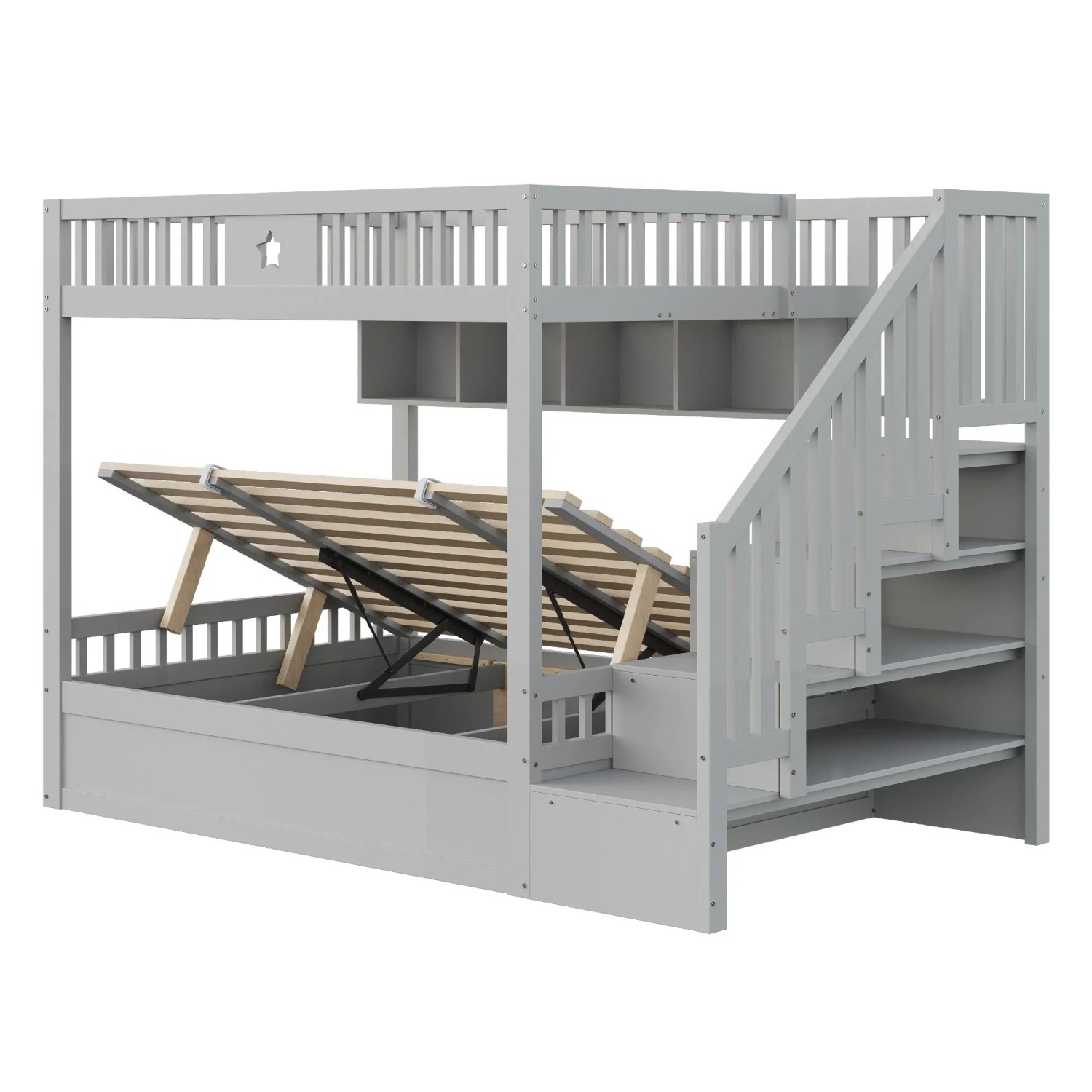 okwish Hochbett 140x200cm mit Hydraulischem Stauraum Jugendbett Grau ohne Matratze