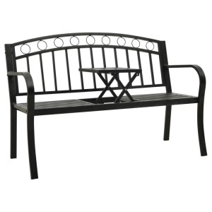 Schwarze vidaXL Gartenbank mit Tisch, Stahl, 120 cm breit. Gartenmöbel für entspannte Stunden im Freien.