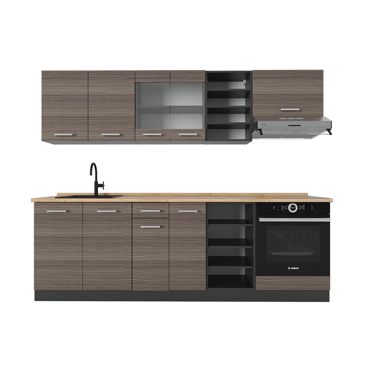 Vicco R-Line Küchenzeile Edelgrau/Anthrazit 240 cm ohne Arbeitsplatte günstig online kaufen