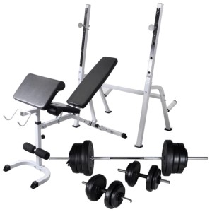 vidaXL Hantelbank mit Ablage und Langhantel und Kurzhantel Set 60,5 kg 275362