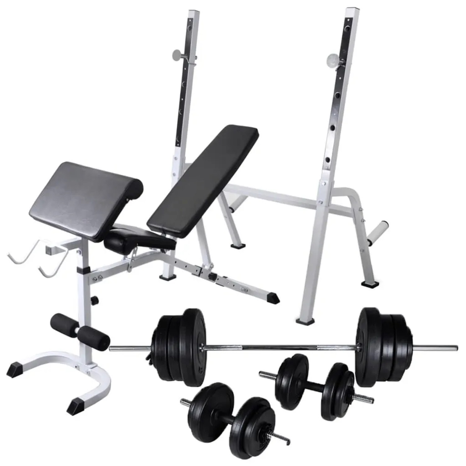 vidaXL Hantelbank mit Ablage und Langhantel und Kurzhantel Set 60,5 kg 275362