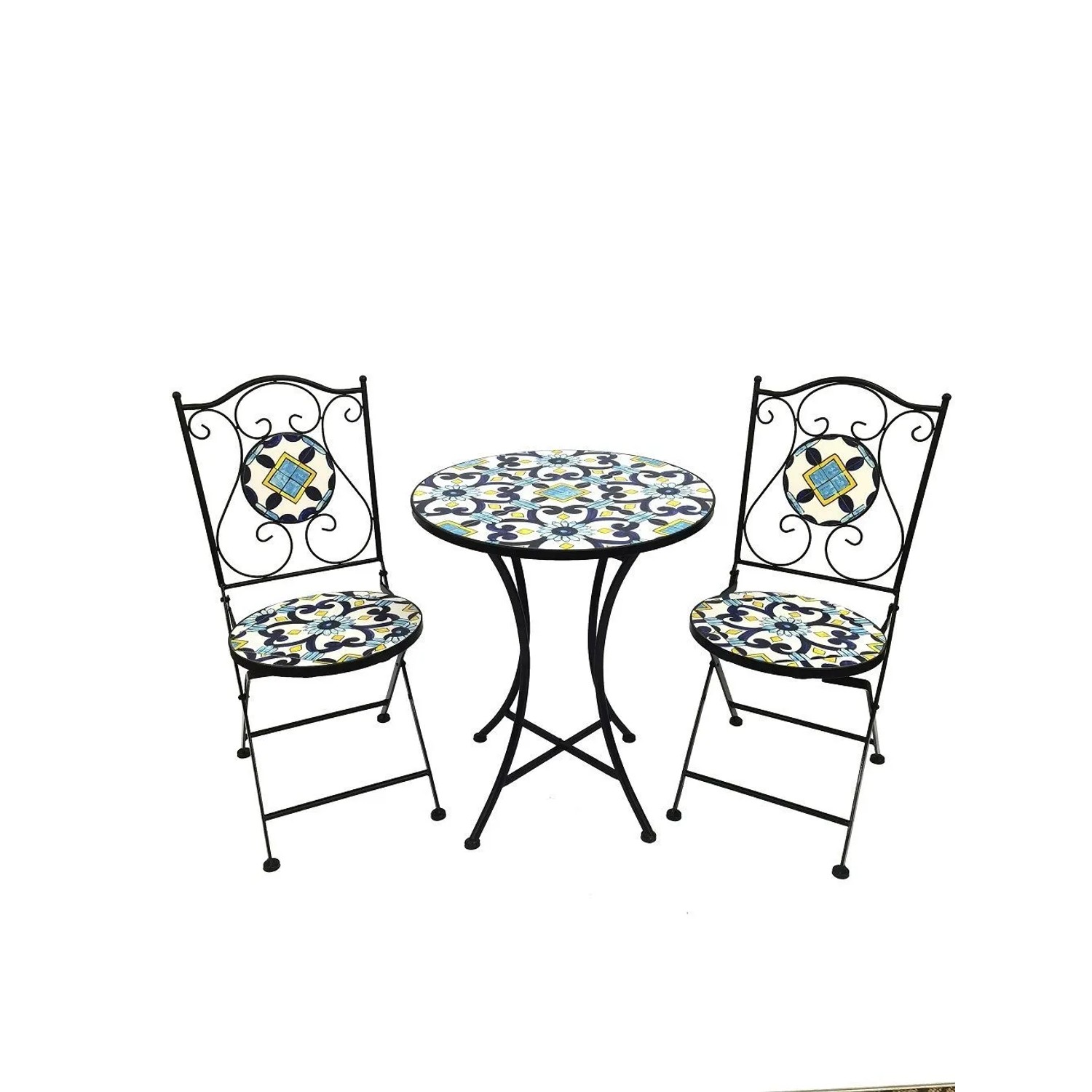 Lex 3 tlg. Mosaik Eisen Set Gartenset Bistro Set Sitzgruppe Gartenmöbel Klappbar