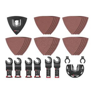 Einhell Multitool-Set XL Plus-Case, 35-teilig mit Sägeblättern und Schleifpapier für Holz.