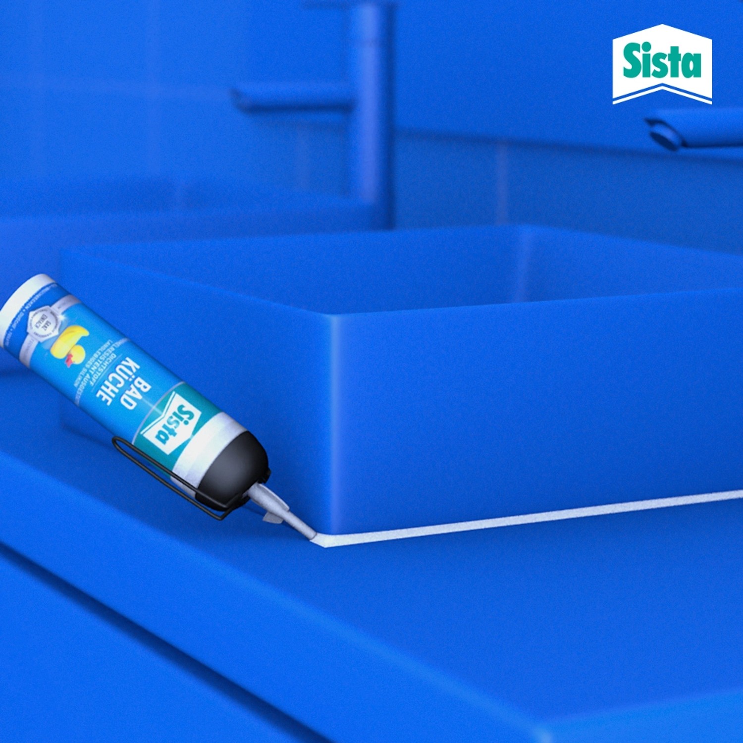 Sista Silikon Bad & Küche Spender, weiß, beim Abdichten einer Fuge.