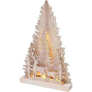 Holz LED-Weihnachtsdeko: Baum und Rentier mit warmweißem Licht für Innenräume.