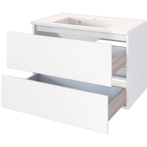 Held Möbel Einzelwaschtisch Verona, 80 cm, Weiß Matt, mit zwei offenen Schubladen.
