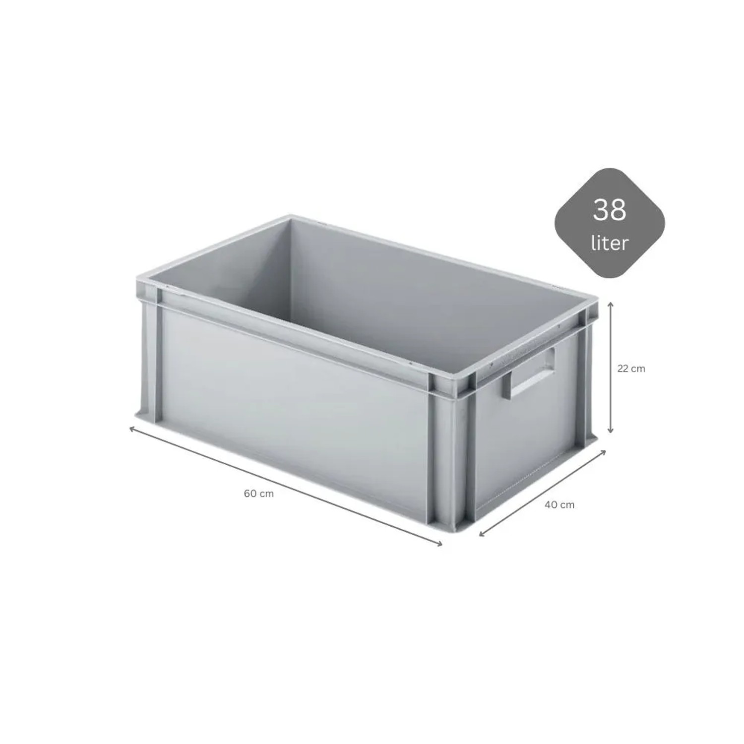 Graue PROREGAL Eurobox (40x60x22cm, 38L) mit geschlossenem Griff, ideal zur Aufbewahrung und zum Transport.