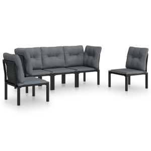 5-tlg. Garten Lounge Set, schwarz/grau, Poly Rattan. Gartenmöbel mit Eck- und Mittelstühlen, Sitz- und Rückenkissen.