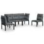 5-tlg. Garten Lounge Set, schwarz/grau, Poly Rattan. Gartenmöbel mit Eck- und Mittelstühlen, Sitz- und Rückenkissen.