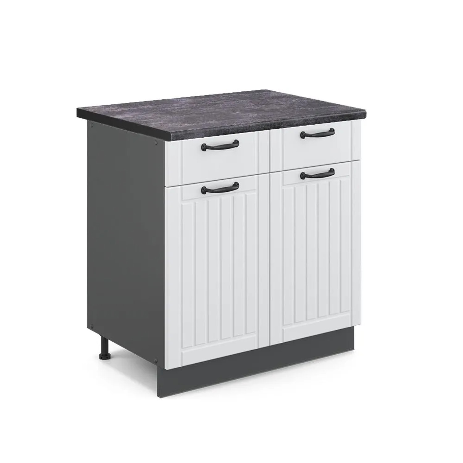 Vicco Küchenunterschrank Fame-Line Weiß Landhaus Anthrazit 80 cm AP Anthrazit