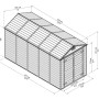 Skizze des Palram Canopia Gerätehauses Skylight 1.9 x 3.8 in Anthrazit mit Maßangaben.