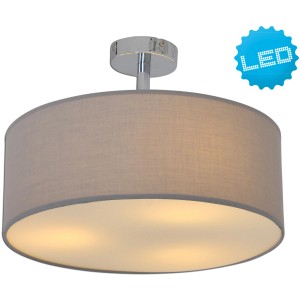 Graue Näve Deckenleuchte New York mit Textilschirm und Chrom-Elementen.