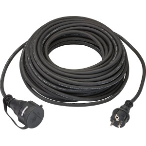 Schwarzes 25 m Verlängerungskabel H05RR-F 3G1,5 mit Stecker und Kupplung.