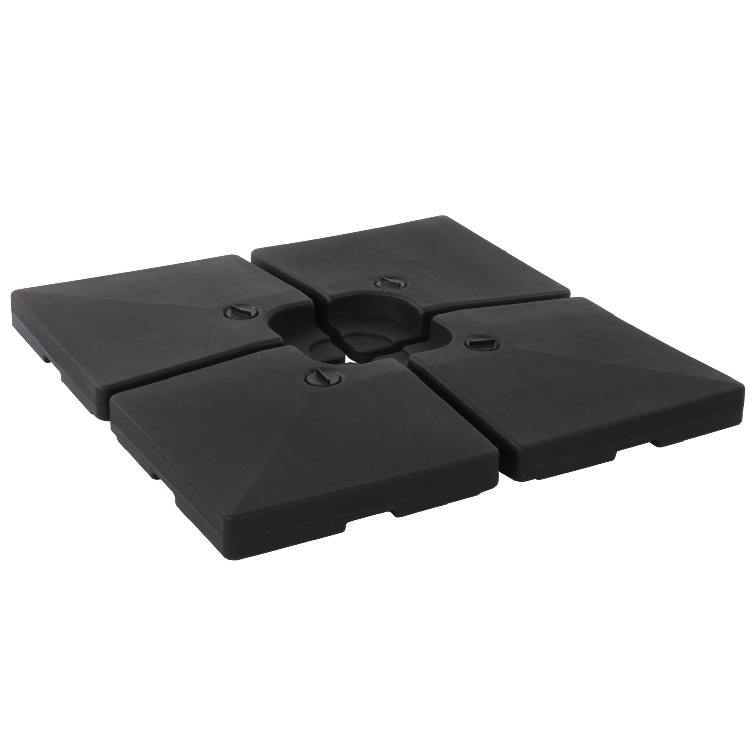 Schirmständer für Ampelschirm A96, Bodenkreuz aus vier schwarzen, quadratischen Elementen.