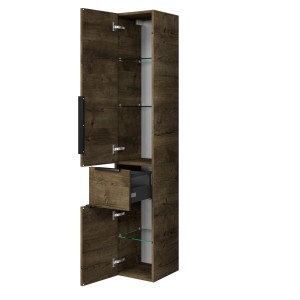 Pelipal Hochschrank Quantum 07, Eiche Ribbeck Quer, 30 cm breit, mit Drehtüren, Auszug und Glaseinlegeböden.