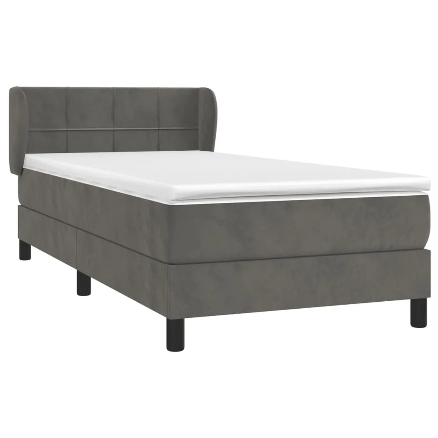Dunkelgraues vidaXL Boxspringbett 100x200 cm mit Samtbezug und Matratze.