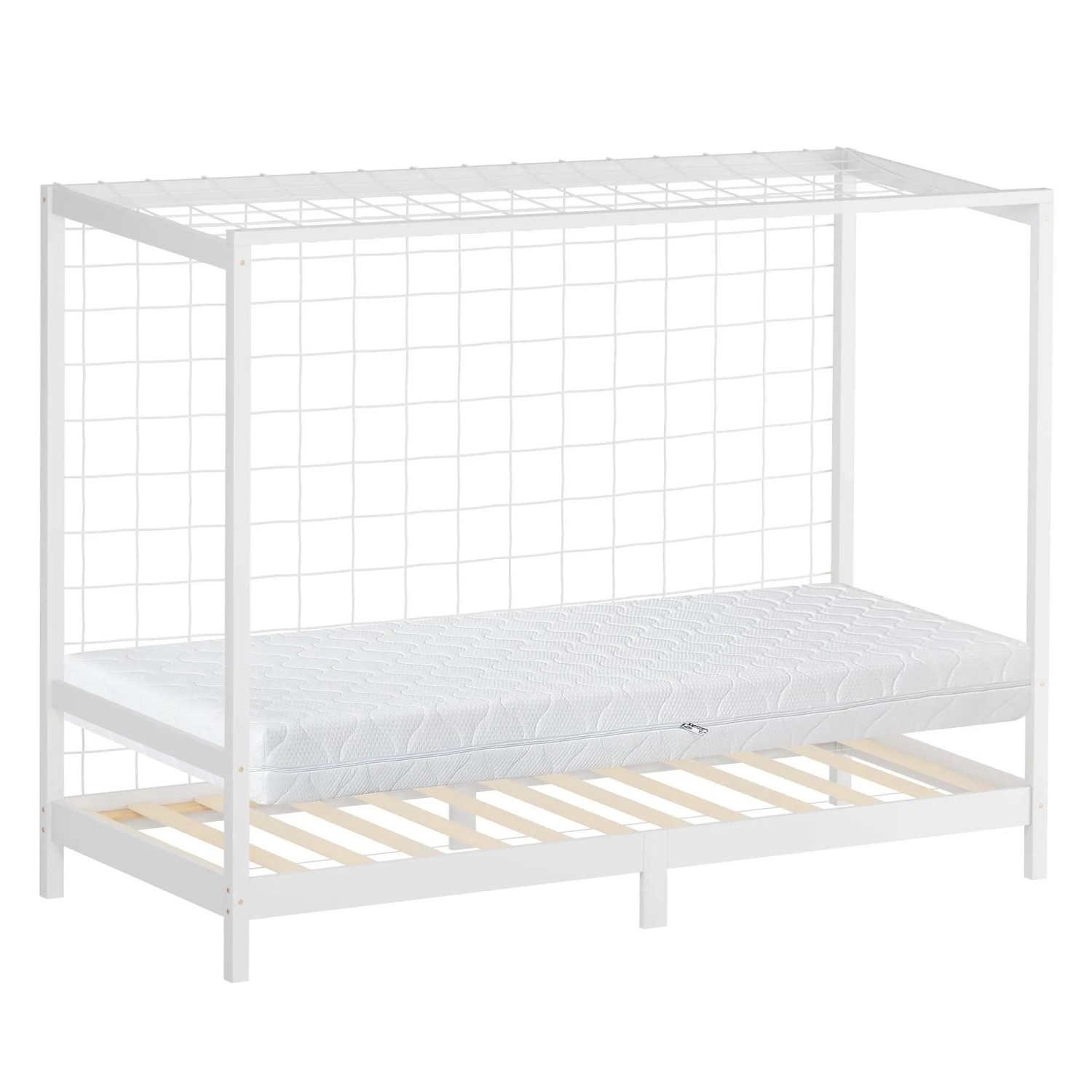 ML-Design Kinderbett Fußballtor 90 x 200 cm mit Matratze H 16 cm Weiß
