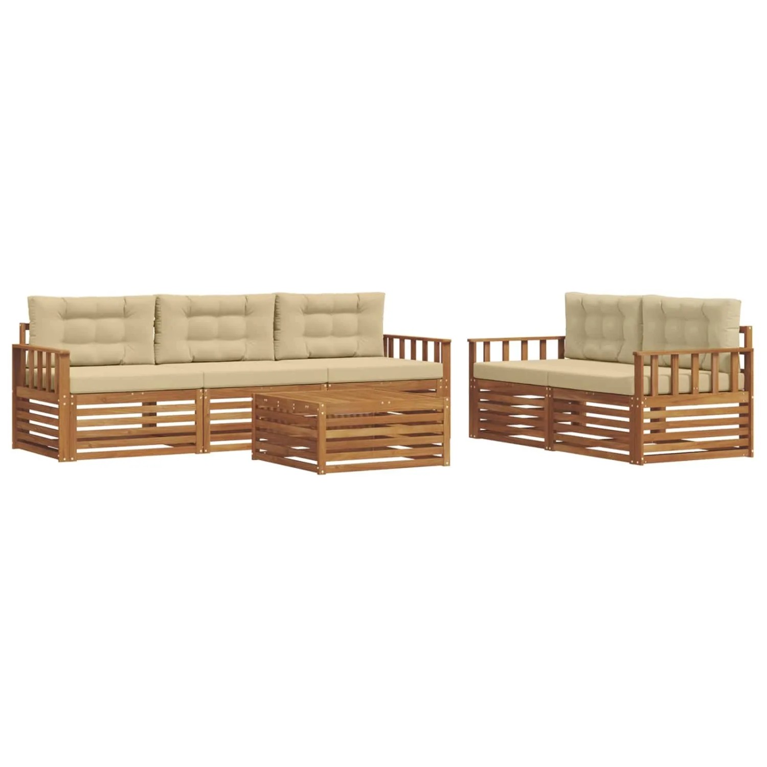 vidaXL Outdoor-Sofagarnitur mit Kissen 6-Tlg Natur und Beige 3373013