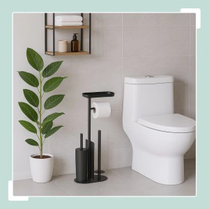 Relaxdays WC Garnitur Metall Schwarz Freistehend 65 cm x 26 cm x 17 cm