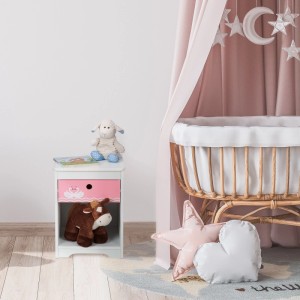 Relaxdays Kinder Nachttisch MDF Weiß Rosa Kindgerecht 41 cm x 32 cm x 31 cm 5 kg